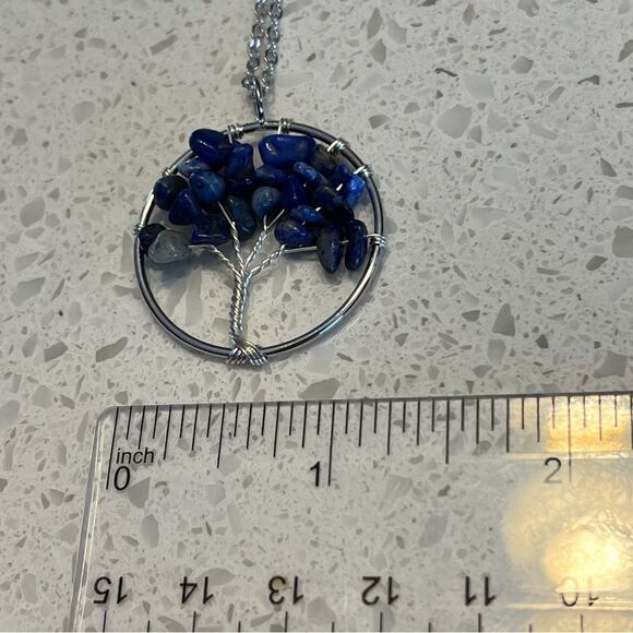 Crushed Stone Silver Color Tree Of Life Necklace - Picture 6 of 10